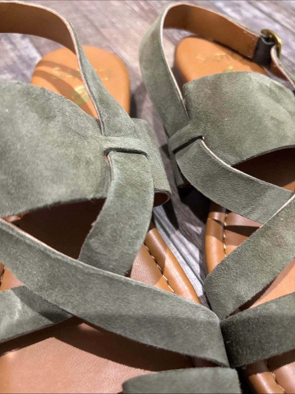 SARTO by Franco Sarto Olive Suede Strappy Buckle Sandals